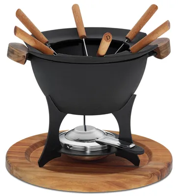Fondue-Set 11-teilig, 6 Personen, Gusseisen, 1 l, schwarz