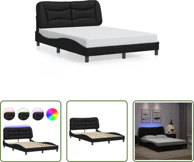Produktbild von The Living Store Bettgestell mit LED Schwarz 140x190 cm Kunstleder
