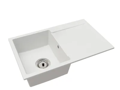 Produktbild von Granitspüle Einbecken mit Abtropffläche Roxy – Weiß – Siphon in Chrom