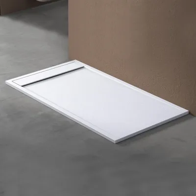 Produktbild von doporro Duschtasse Duschwanne 90x160x3cm aus Mineralguss in Weiß Rechteckig DIN für bodenebene Montage geeignet inkl. Ablaufgarnitur Geoma10