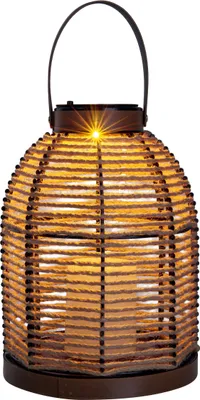Produktbild von Näve Leuchten LED Solarleuchte "KORBINIAN" LED Solarleuchte "KORBINIAN" LED Solarleuchte "KORBINIAN", Lampe für den Außenbereich im Asia-Style, aus Metall, Kunststoff und Textilmaterial in natur, 29 cm hoch, Ø 21 cm, LED Platine – mit Schiebeschalter – Dämmerungssensor