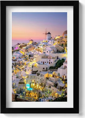 Produktbild von Architektur von Santorin am Abend Griechenland– Wandbild mit Rahmen – Gerahmtes Bild  – Wanddekoration – 20x30 cm – Schwarz