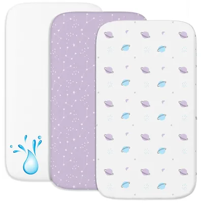 Produktbild von Spannbetttuch 50x83 cm, 2er-Set, wasserdicht, Weltraummotiv, für Wiegen
