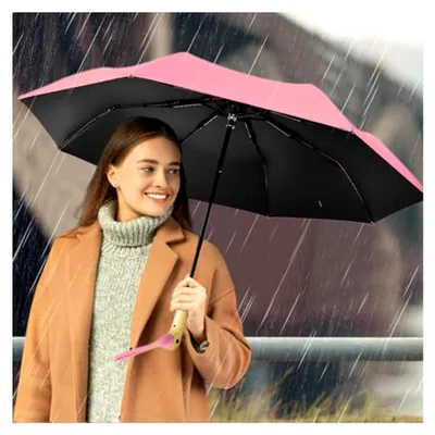 Produktbild von Regenschirm mit Enten, Holzgriff, faltbar, sturmfest, kompakt, 8 Rippen, winddicht, leicht zu öffnen und zu schließen, Sonnen- und Regenschirm für Damen