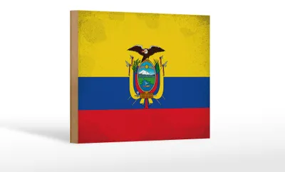 Produktbild von Holzschild Flagge Ecuadors 18x12cm Flag of Ecuador Vintage