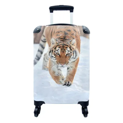 Produktbild von MuchoWow® Koffer Handgepäck Trolley Rollkoffer Kleine Reisekoffer mit 4 Rollen - Tiger - Schnee - Tiere - Cabin Size < 55x40x23 cm & 55x40x20 cm - Fotokoffer - Kabinenkoffer - Boardgepäck - Reise-Box - Reisekoffer - Reisegepäck - Koffer mit Bild - Trolley für Kinder