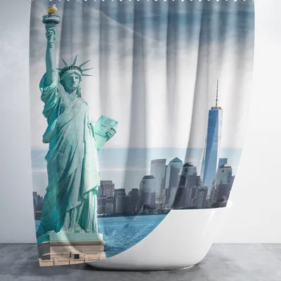 Produktbild von Digitaldruck Textil Duschvorhang aus Polyester Stoff Badvorhang Freiheitsstatue New York DIGITAL 120x200 cm mit 8 Ringen