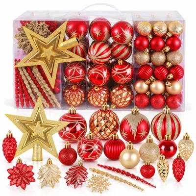 Produktbild von Weihnachtskugeln Rot Gold, Weihnachtsdeko 106er Set in 24 Verschiedene Modelle, Weihnachten Deko, für Weihnachten, Überraschungspartys, Hochzeiten