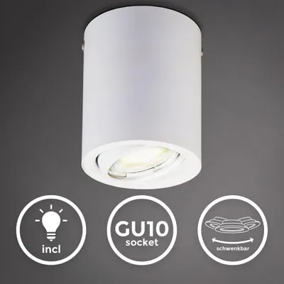 Immagine prodotto di B.K.Licht Plafoniera Led con lampadina GU10 inclusa orientabile, luce calda 3000K, 5W, 400 Lm, Lampada da soffitto rotonda in metallo colore bianco, faretto da soffitto per cucina, corridoio 230V IP20