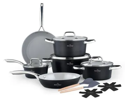 Produktbild von Topfset 14-teilig Swiss Haus-Geneva, Aluminium, 16/20/24/28 cm, schwarz