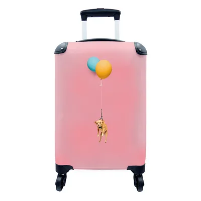 Produktbild von MuchoWow® Koffer Handgepäck Trolley Rollkoffer Kleine Reisekoffer mit 4 Rollen - Fliegender Hund auf zwei Luftballons - Cabin Size < 55x40x23 cm & 55x40x20 cm - Fotokoffer - Kabinenkoffer - Boardgepäck - Reise-Box - Reisekoffer - Reisegepäck - Koffer mit Bild - Trolley für Kinder
