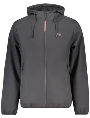Image de Veste softshell moderne pour homme : noire avec capuche et poches