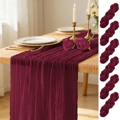 Produktbild von Omgoods – Set aus 6 burgundfarbenen Tischläufern, 43 x 274 cm, ideal für Feiern