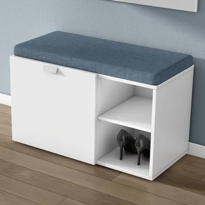 Produktbild von doporro Schuhbank mit Stauraum, verstellbare Regalböden, Kombination aus Geschlossenem & Offenem Stauraum Schuhschrank, Matt weiß, Zitta-01