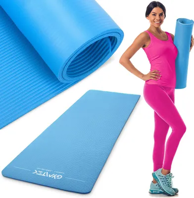Produktbild von Gymtek® Gymnastikmatte 1cm - 180x61cm - Trainingsmatte für Pilates, Yoga & Fitness- rutschfeste Yogamatte - Blau