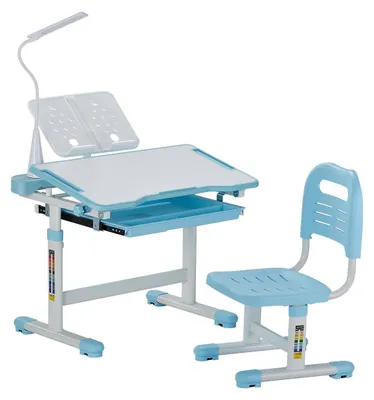 Kinder Schreibtisch-Set, höhenverstellbar, mit Lampe, Blau