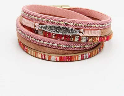 Produktbild von Boho-Armband für Damen in Rosa mit Kristallfeder, 19,5 cm