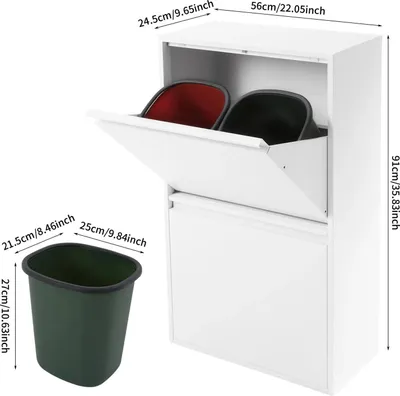 Immagine prodotto di Cestino da cucina - Mobile per la raccolta differenziata - 4 contenitori da 15 l - Capacità totale 60 l - 56x24,5x91 cm - Mobile indipendente - Bianco