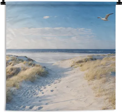 Produktbild von MuchoWow® Wandteppich Wandbehang Düne - Möwe - Strand - Meer - Sonne 150x150 cm Tapisserie Dekoration Wandtuch - Wohnaccessoires - Modernes