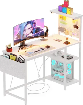 Image de Bureau d'ordinateur avec étagère réglable, dimensions 100 x 50 cm, couleur blanche