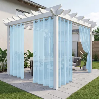 Produktbild von Außen Vorhang Transparent Wasserdicht Sonnenschutz Sichtschutz Gardinen Outdoorvorhänge mit Ösen, 2 Stück, Blau, B132xH244cm