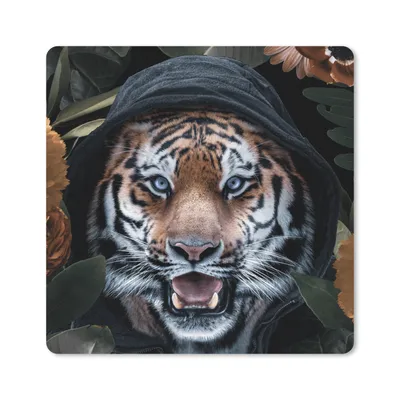 Produktbild von MuchoWow® Mauspad Mousepad Tiger - Kleidung - Blumen 20x20 cm - Mousepads - Maus Mat - Pad - Mausunterlage - Desk Mat - Bureauartikeln