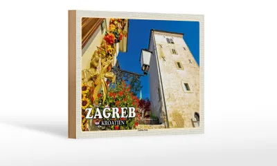 Produktbild von Holzschild Reise 18x12 cm Zagreb Kroatien Lotrscak Turm Wachturm