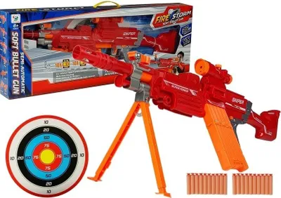 Immagine prodotto di Fucile giocattolo NERF 75 cm rosso con 20 freccette, bersaglio e treppiede
