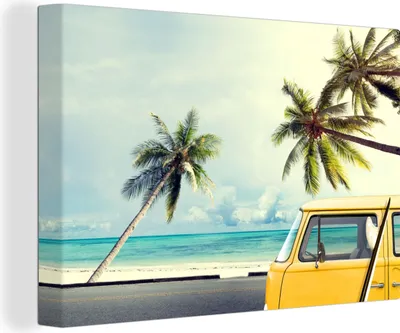 Obrázek produktu pro OneMillionCanvasses® Malba na plátně Nástěnná malba na plátně - Palma - Auto - Pláž - Tropická - 150x100cm