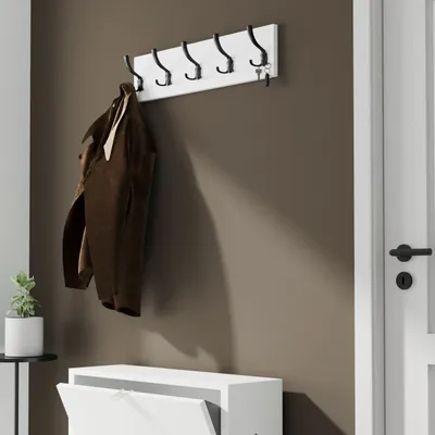 Produktbild von AKKE Weiss Garderobenleiste horizontal SCHWARZE haken BxH: 60x15 cm