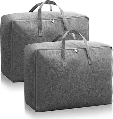 Produktbild von PolkaHome® 2er Set Aufbewahrungstasche 105L Unterbett-Organizer mit Reißverschluss für Kleidung, Bettwäsche, Decken – Grau, 50x30x70cm