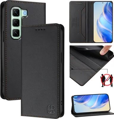 Produktbild von Lederhülle für Infinix Hot 50 5G Hülle Flip Brieftasche Kartenfächern Ständer Schutzhülle Schwarz
