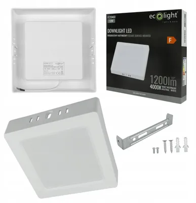 Image de Spot LED Downlight blanc, diffuseur laiteux, 12 W, blanc neutre, 1 200 lm, plastique, dimensions : 3,1 x 17 x 17 cm, IP20, Ecolight