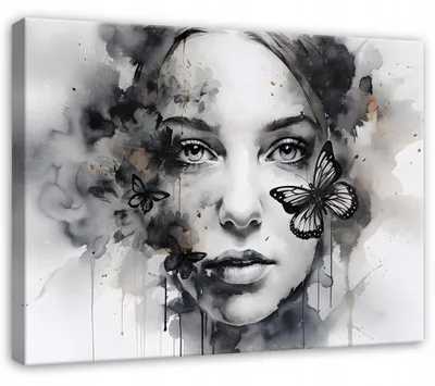 Produktbild von Leinwandbild Frau Gesicht Abstrakt - 60x40 cm - Wandbilder Wohnzimmer Schlafzimmer - Leinwand Leinwandbild Grau - PP14655O4