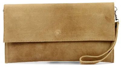 Productafbeelding van modamoda T151 dames clutch van wildleder met ruw leer, geschikt als handtas, schoudertas of avondtas