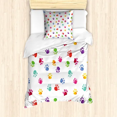 Produktbild von ABAKUHAUS Bunt Mantele, Tierabdrücke, Milbensicher Allergiker geeignet mit Kissenbezügen, 135 cm x 200 cm - 80 x 80 cm, Mehrfarbig