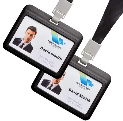 Image de Lot de porte-badges horizontaux avec cordon pour le bureau, les entreprises, les employés, les écoles, les élèves, les bus, les badges nominatifs, porte-cartes, noir