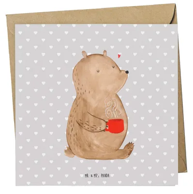 Produktbild von Mr. & Mrs. Panda Klappkarte Bär Morgenkaffee - Grau Pastell - Geschenk, Valentinstag, anlasskarte, für Freundin, Glückwunschkarte, doppelkarte, Liebesbeweis, Frauen