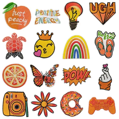 16 Stück orange Stickerei-Patches, aufbügelbar, für Kleidung & Accessoires