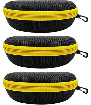 Image de 3 étuis de lunettes rigides avec clip ceinture, couleur jaune, dimensions 16,5 x 7,5 cm