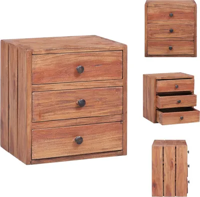 Imagen del producto de vidaXL Mesita de noche con 3 cajones, 35x25x35 cm, madera maciza de estilo rústico - Mesitas de noche