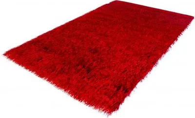 Produktbild von Handgewebter roter Shaggy Teppich Salsa aus Polyester, 70x140 cm mit 8 cm Florlänge