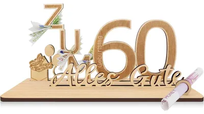 Produktbild von Geldgeschenke zum 60. Geburtstag | 25 x 13 x 12 cm | Geburtstagsgeschenke für Frauen und Männer | Dekorative Holzgeschenke, personalisierte Geldgeschenke | Geldgeschenke für Freunde, Familie und Angehörige – Gästebuch
