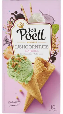 Produktbild von Jos Poell IJshoorntjes naturel 125g – knusprige Eiswaffelhörnchen ideal für Eis