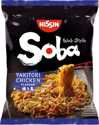 Produktbild von Nissin Noodles Soba Bag Yakitori Chicken Instant-Nudeln Packung 110g