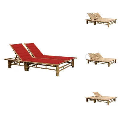 Image de vidaXL Bain de soleil 2 personnes avec coussins en bambou - Bains de soleil