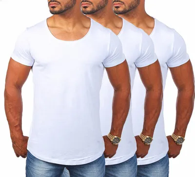 Produktbild von Young & Rich Herren Uni T-Shirt mit tiefem Rundhals Ausschnitt einfarbig körperbetontes Basic Tee Vintage Look 1702