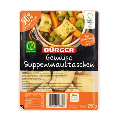 Produktbild von Bürger - Gemüse Suppenmaultaschen, 250 g Beutel
