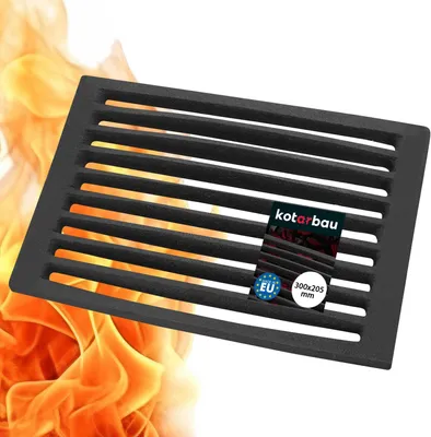 A black metal grate with flames in the background.
