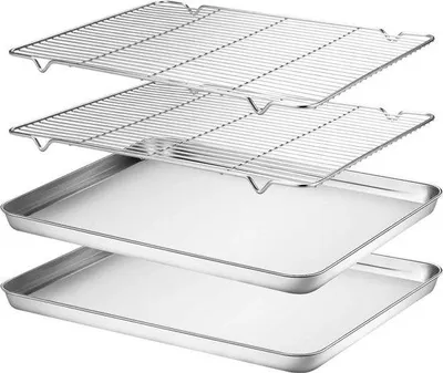 Produktbild von Unyqoos® Backblech mit Abkühlgitter, Edelstahl, rechteckig 40,5 x 30,5 x 2,5 cm – Backen, Braten & Servieren, spülmaschinenfest